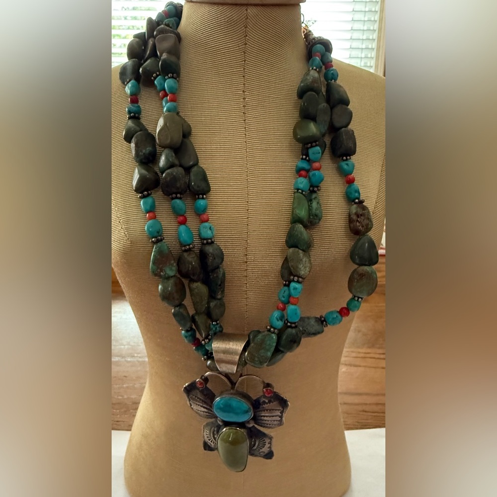 Navajo CHIMNEY BUTTE Turquoise & More with Sterling Chunky Necklace Butterfly